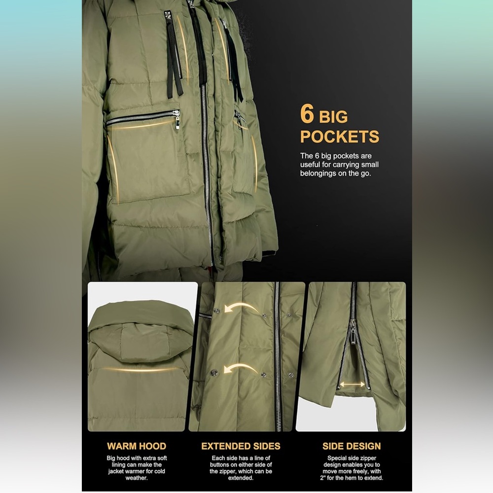 5X Orolay Olive Green Down Jacket - Picture 4 of 5
